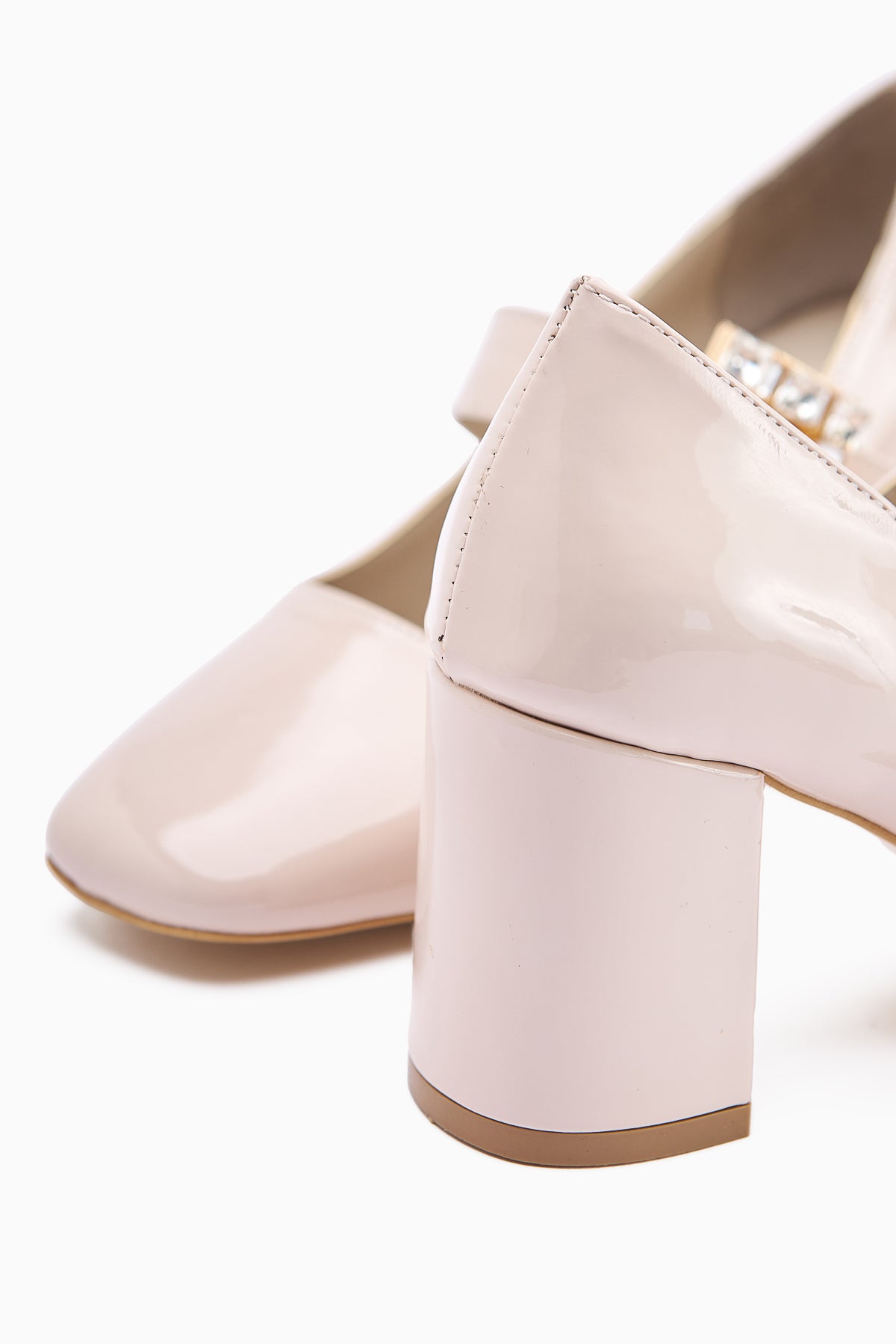 Liss Beige Patent Square-Toed Women’s Heeled Shoes