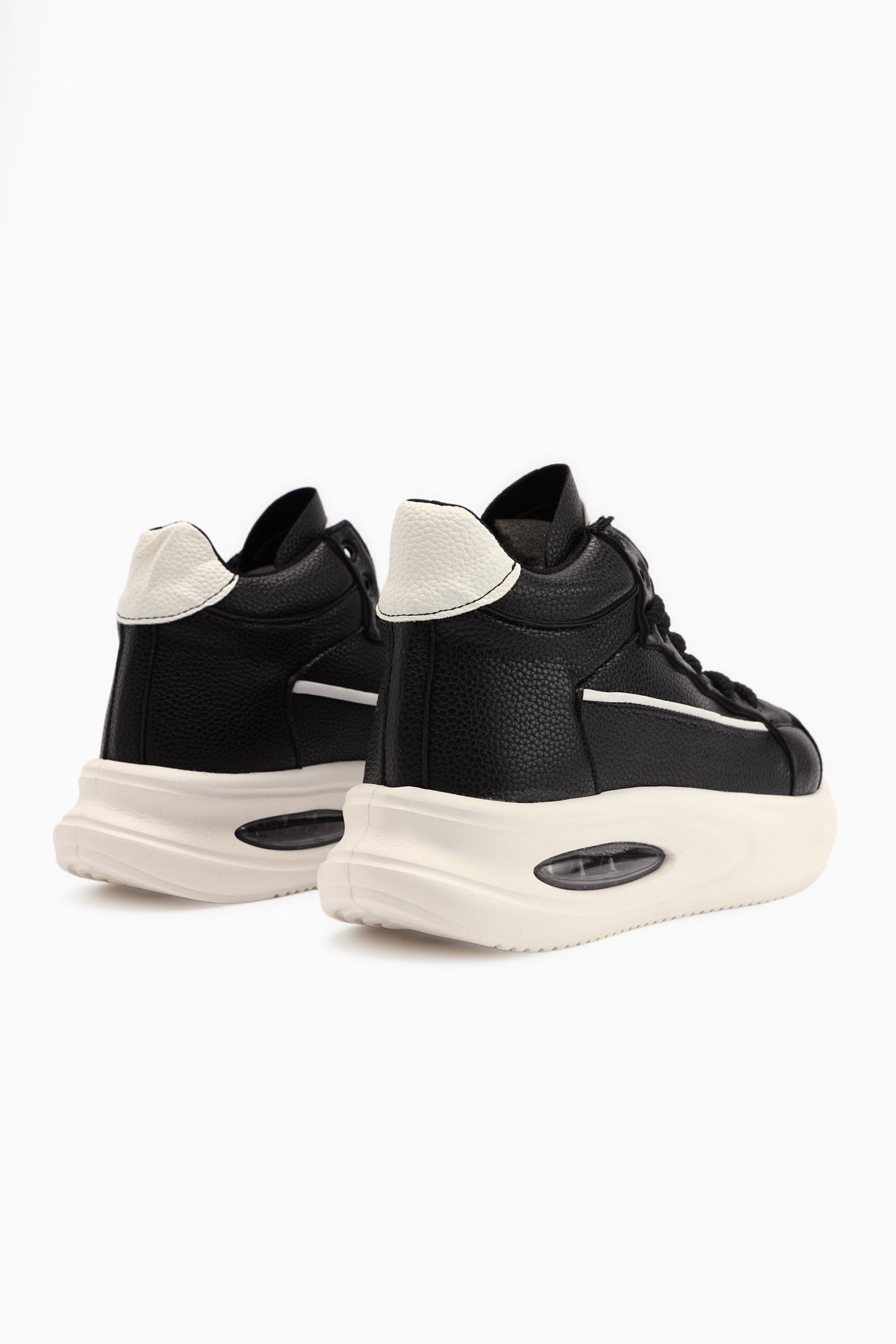 Lourin Black Leather Patterned Stylish Lace-Up Sports Boots
