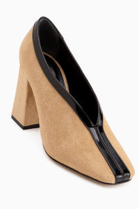 Conny Mustard Suede Square Toe Women’s Heeled Shoes
