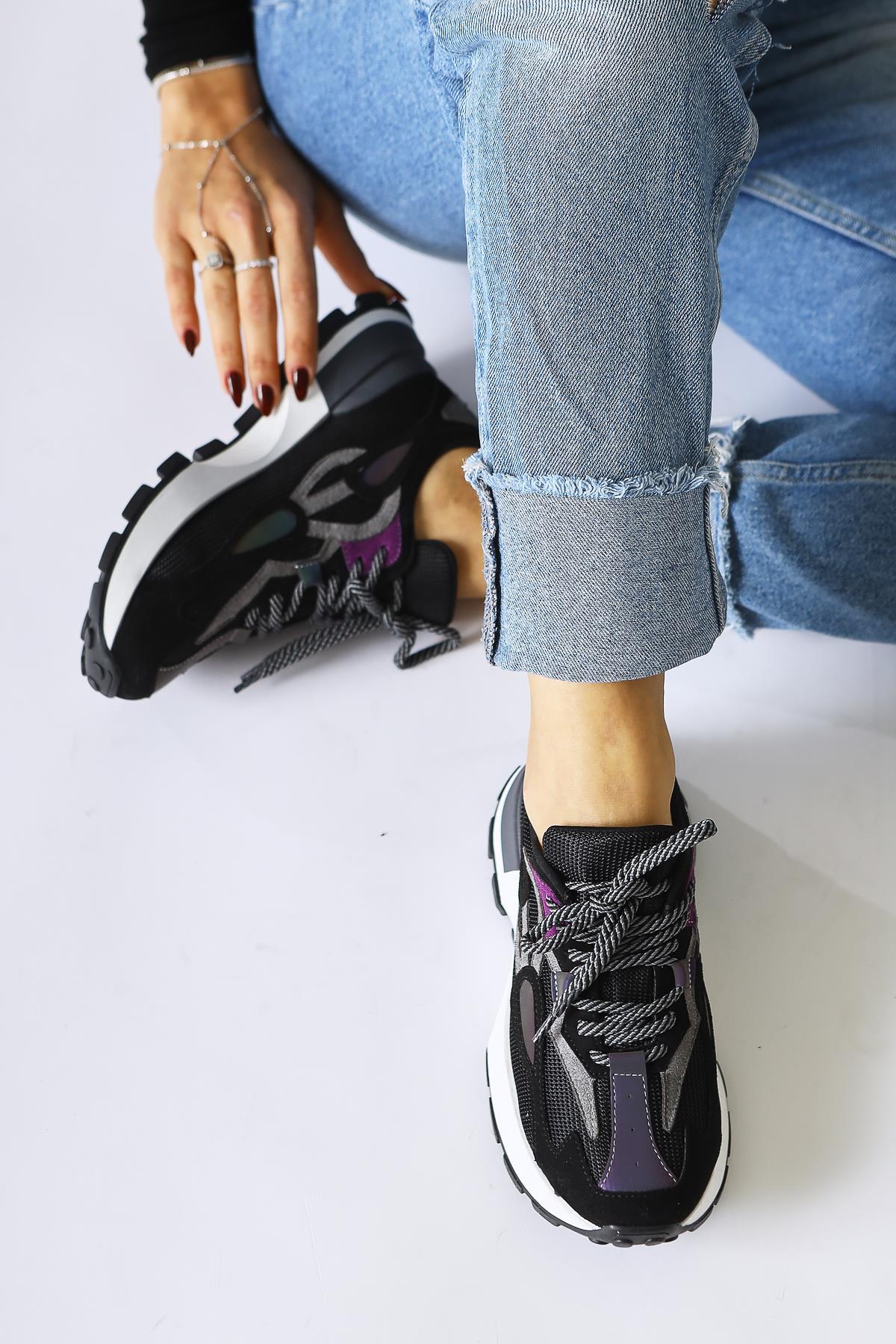 Bisera Black Knit-Suede Athletic Shoes