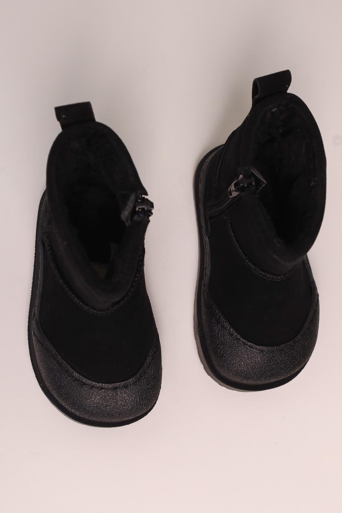 Gilla Black Suede Reverse Stitch Detail Fur-Lined Baby Boots