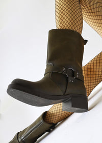 Maggie – Olive Buckle-Detail Elasticized Long Pull-On Boot (Women)