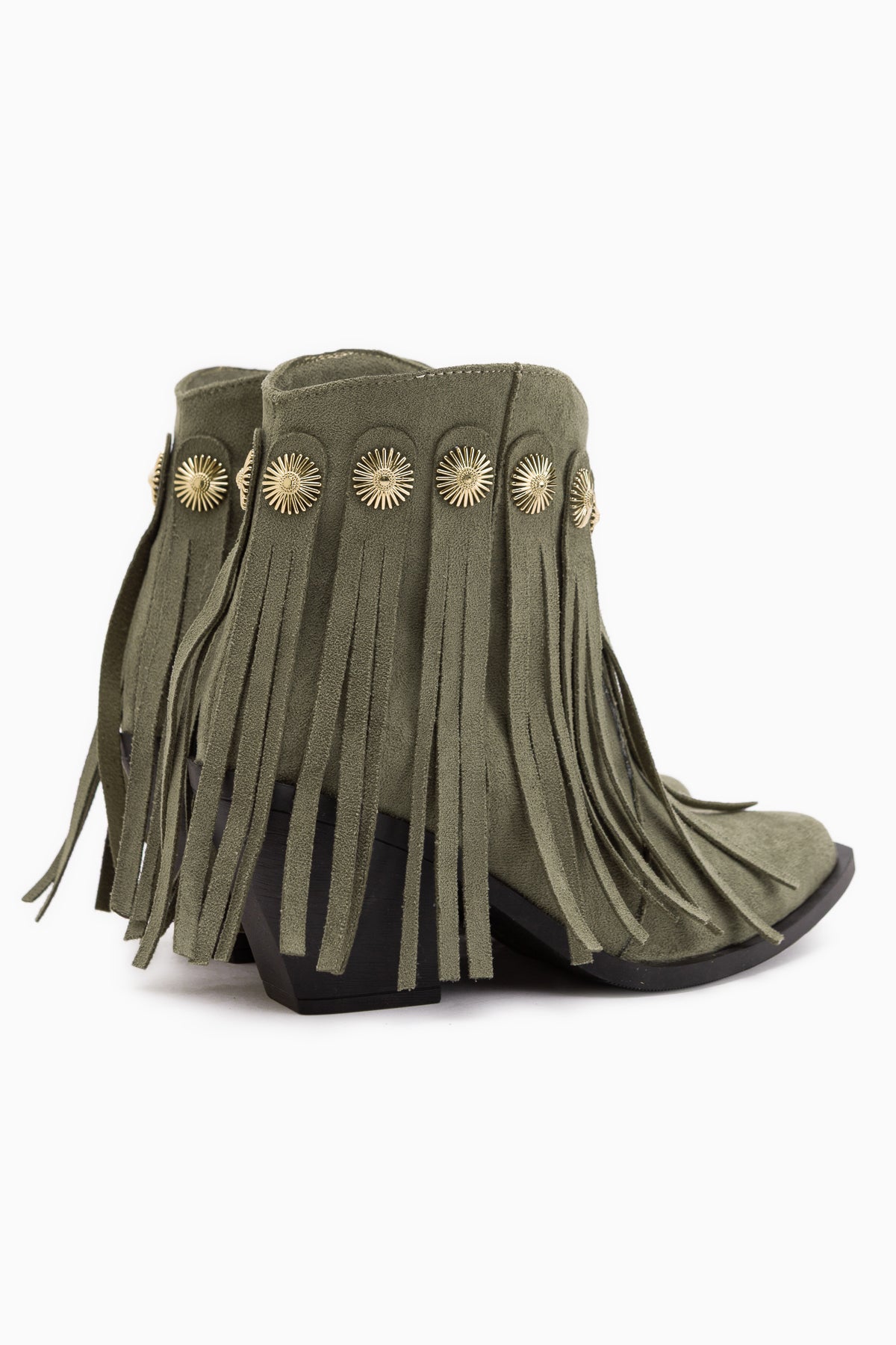 Rodeo Green Suede Fringed Thick Heeled Women’s Western Boots