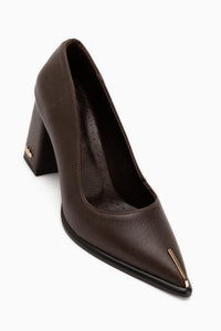 Candy Genuine Leather Brown Heeled Shoes