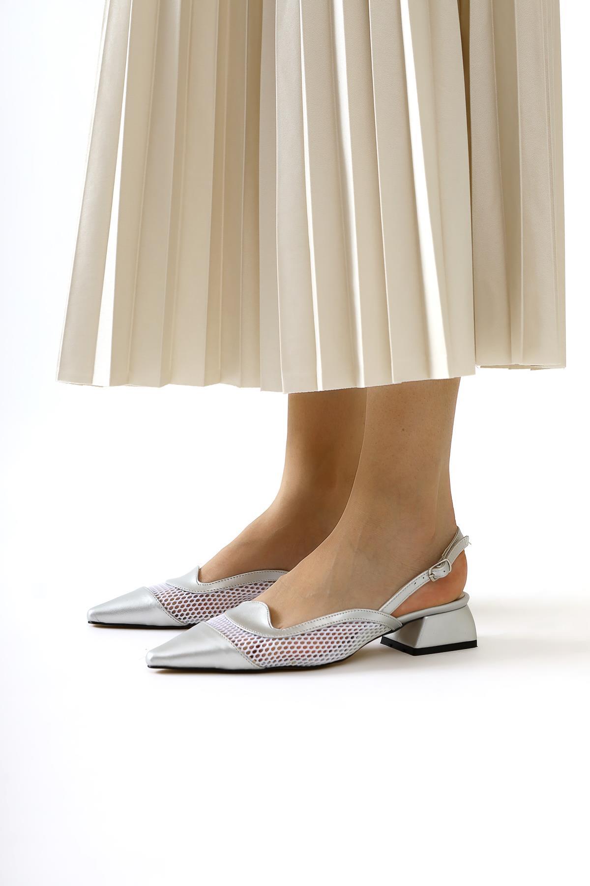 Thamara Silver Patent Pointed Toe Short Heeled Women’s Shoes
