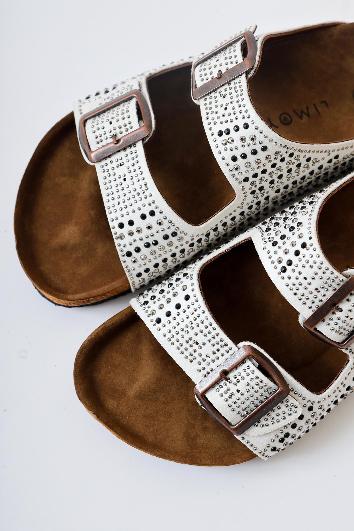 Aire White Double Strap Slide with Gemstone Detail