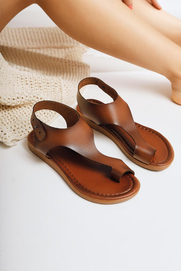 Laili Genuine Leather Taba Flip Flop Sandals