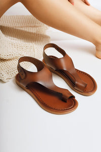 Laili Genuine Leather Taba Flip Flop Sandals