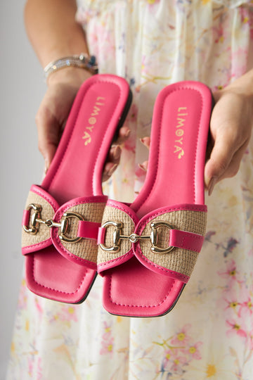 Elanor Fuchsia Women's Flat Slippers with Buckle