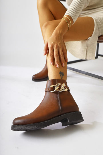 Sydra – Cognac Oval-Toe Removable-Accessory Boot (Women)