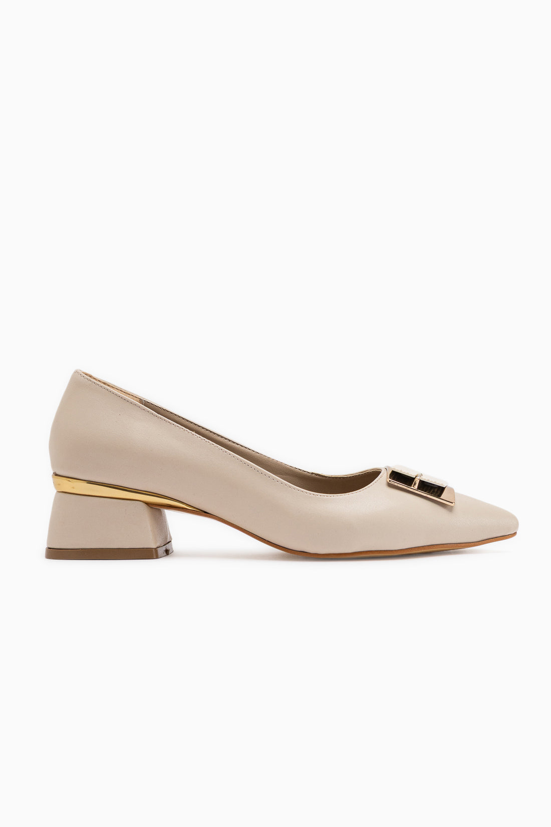 Cindie Nud Asymmetrical Buckle Detailed Women’s Heeled Shoes