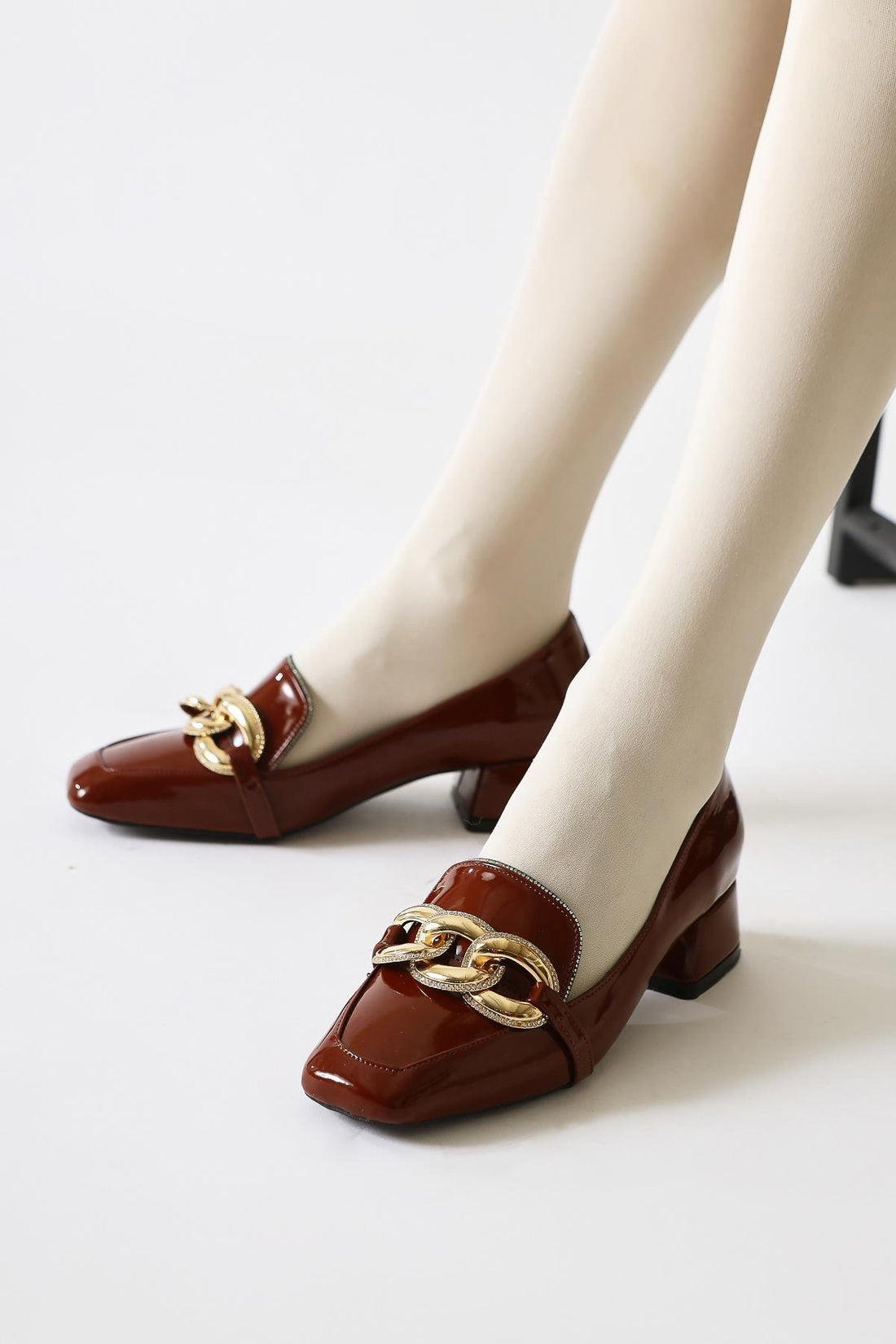 Fenna Burgundy Patent Buckle Detailed Women’s Daily Shoes