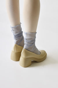 Jeannie Beige Patent Leather Oval Toe Heeled Daily Shoe