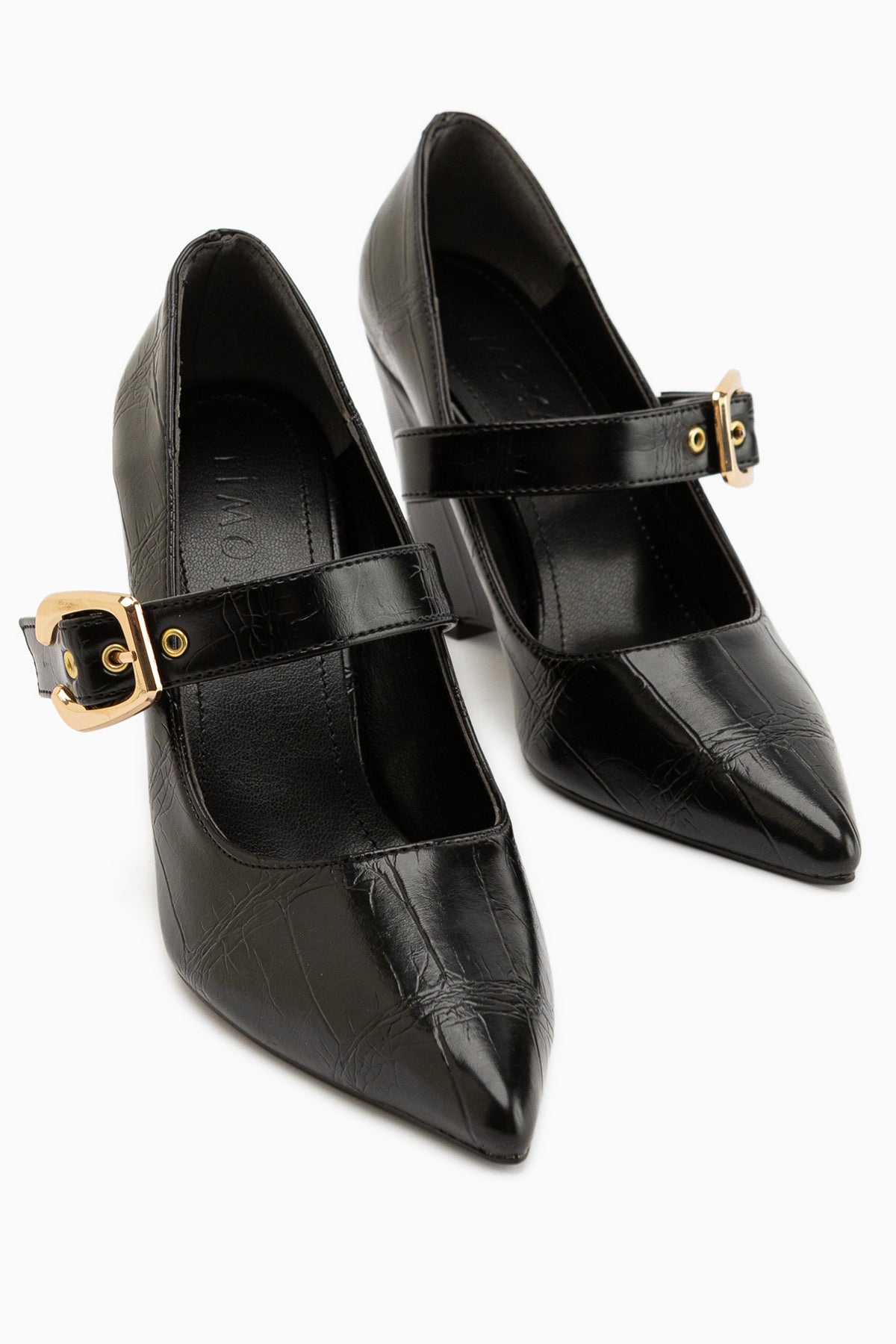 Jody Black Buckle Detailed Pointed Toe Women’s Heeled Shoes