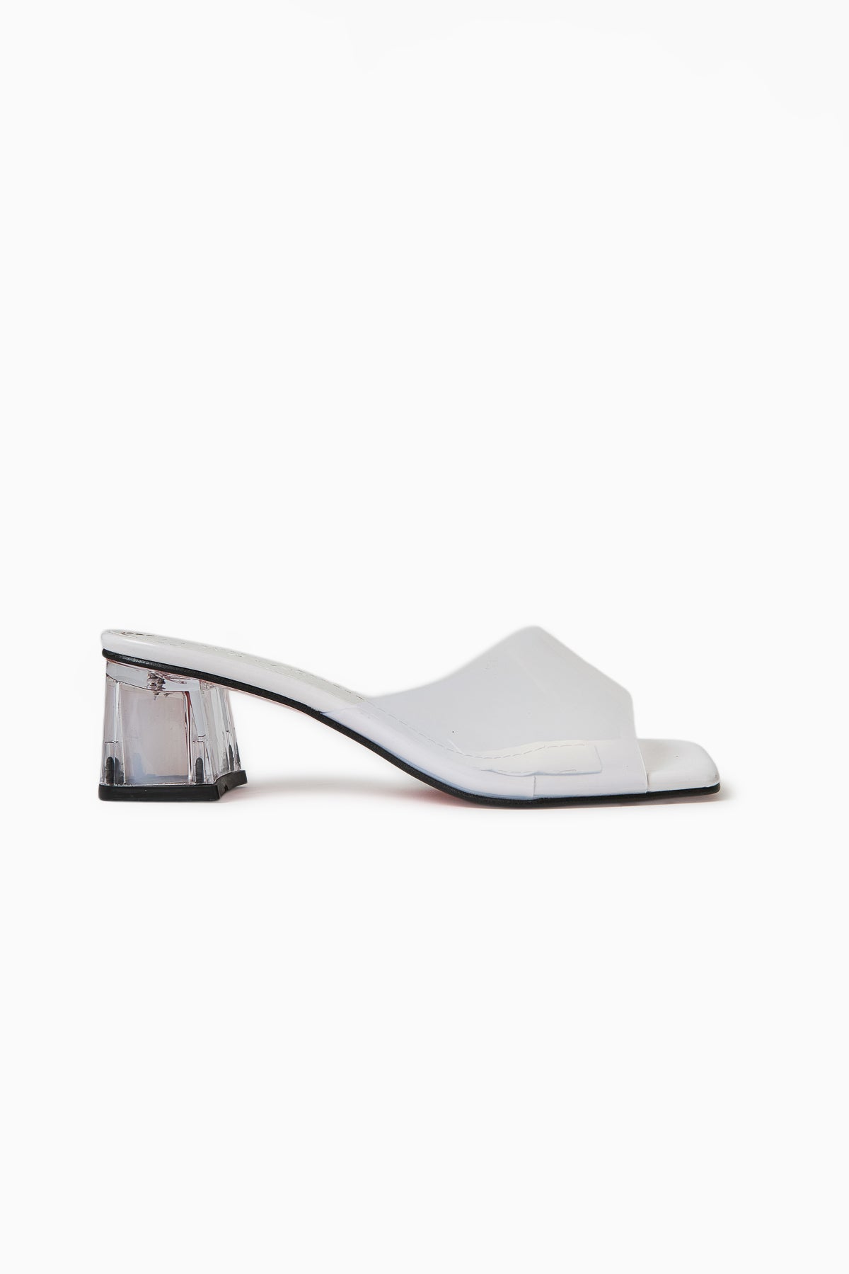 Persa – White Transparent-Strap Transparent-Heeled Slide (Women)
