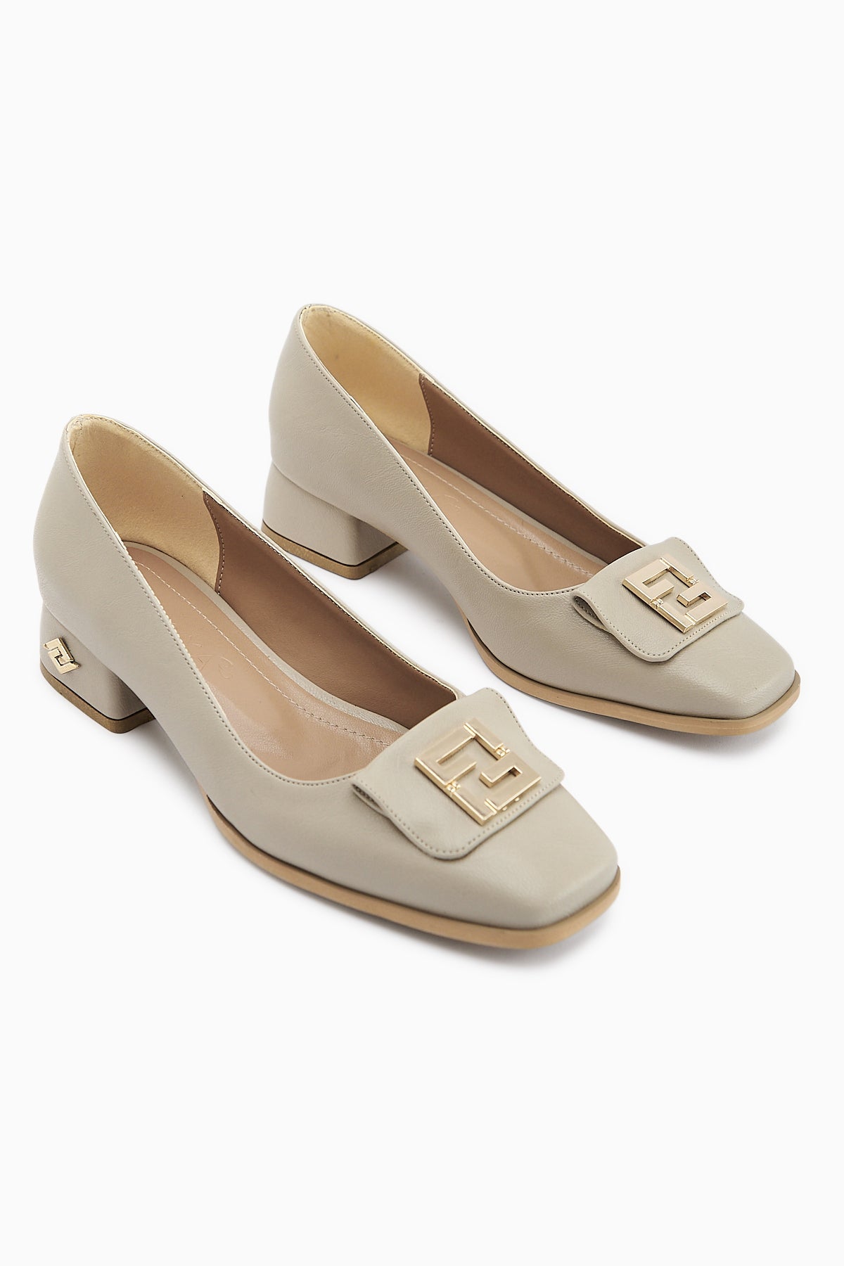 Emmy Beige Buckled Low Heeled Women's Shoe