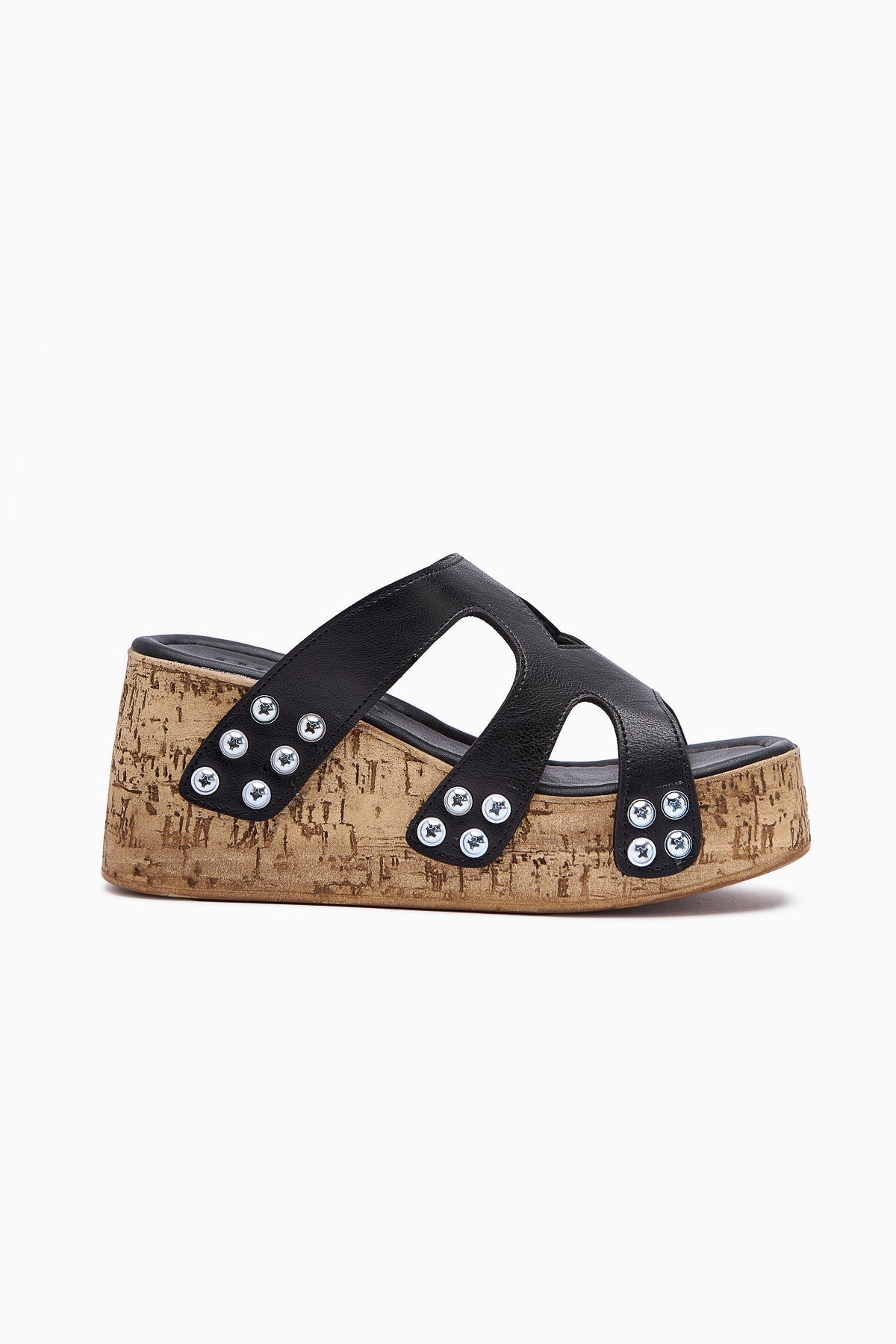 Freya Black Slide with Screw Detail