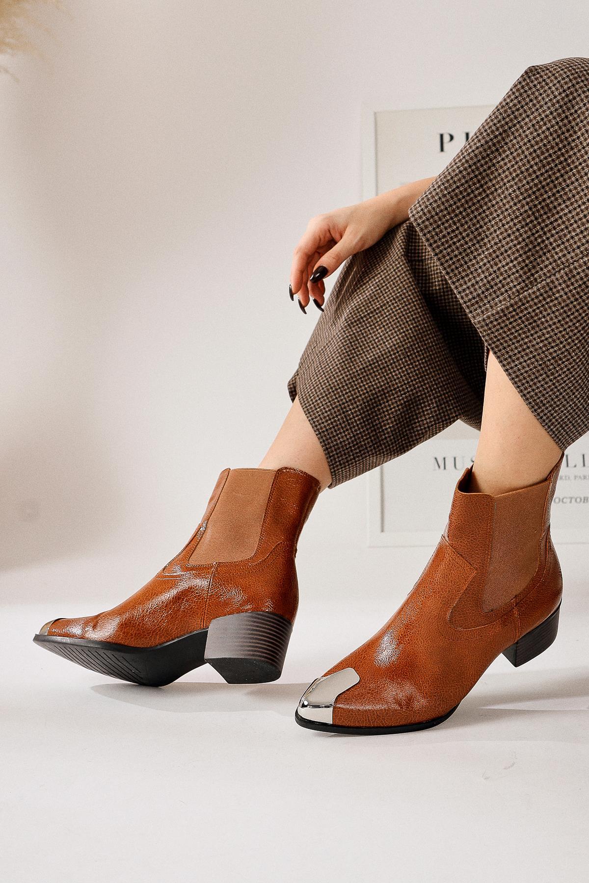 Micki – Cognac Pointed-Toe Metal-Detail Boot (Women)