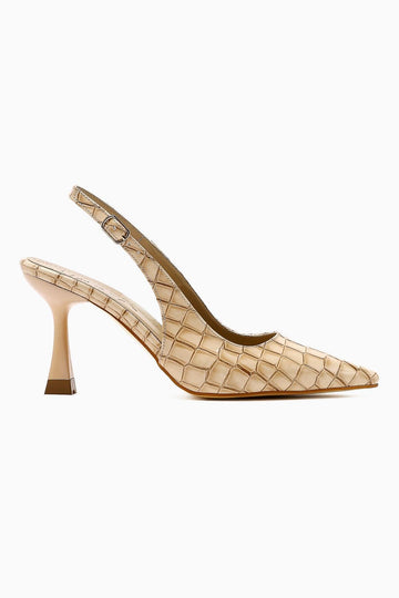 Zamira Beige Croco Closed Toe Heeled Women's Shoes