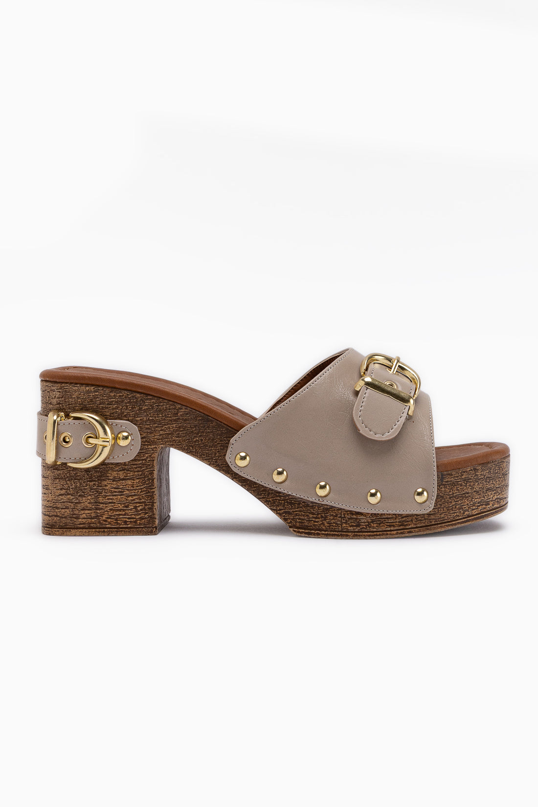 Edita Beige Buckle Detailed Platform Heeled Women’s Slipper