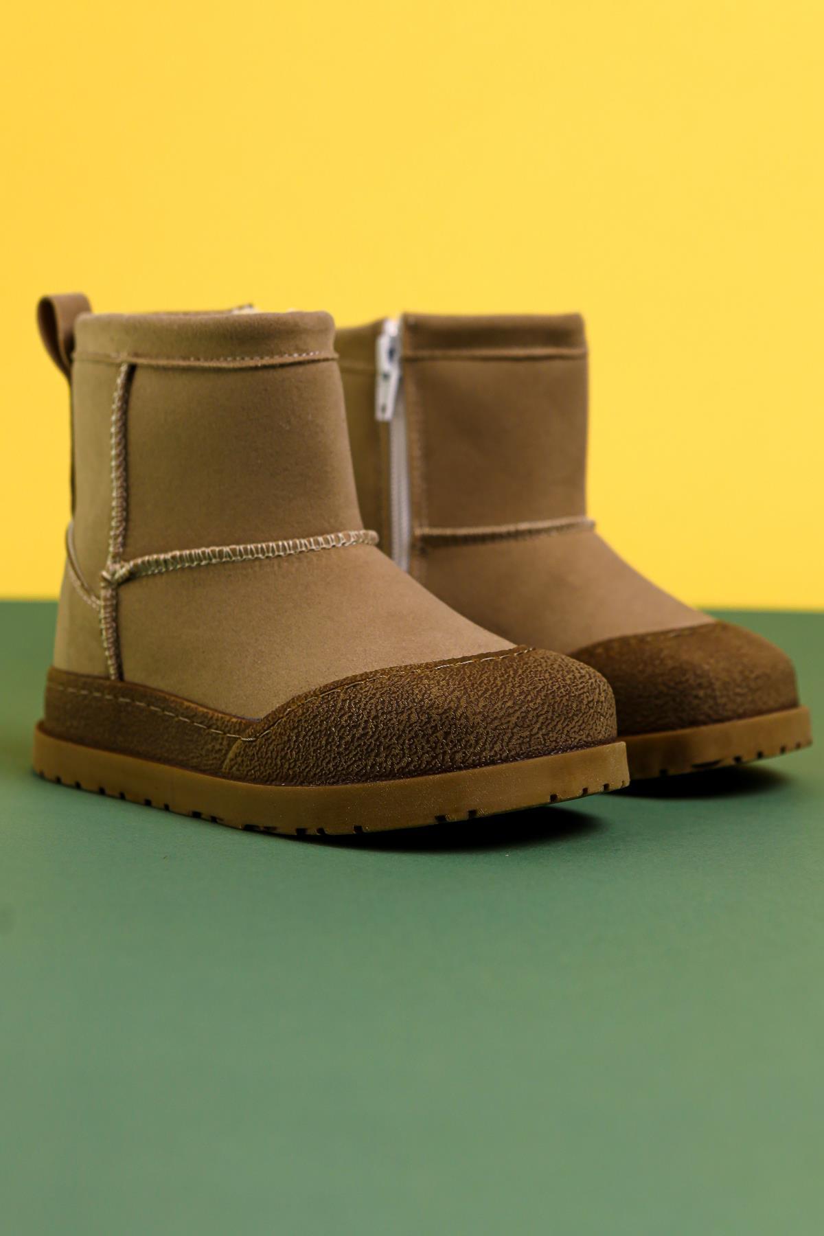 Jasmin Mink Suede Boots with Reverse Stitching and Fur Lining for Kids