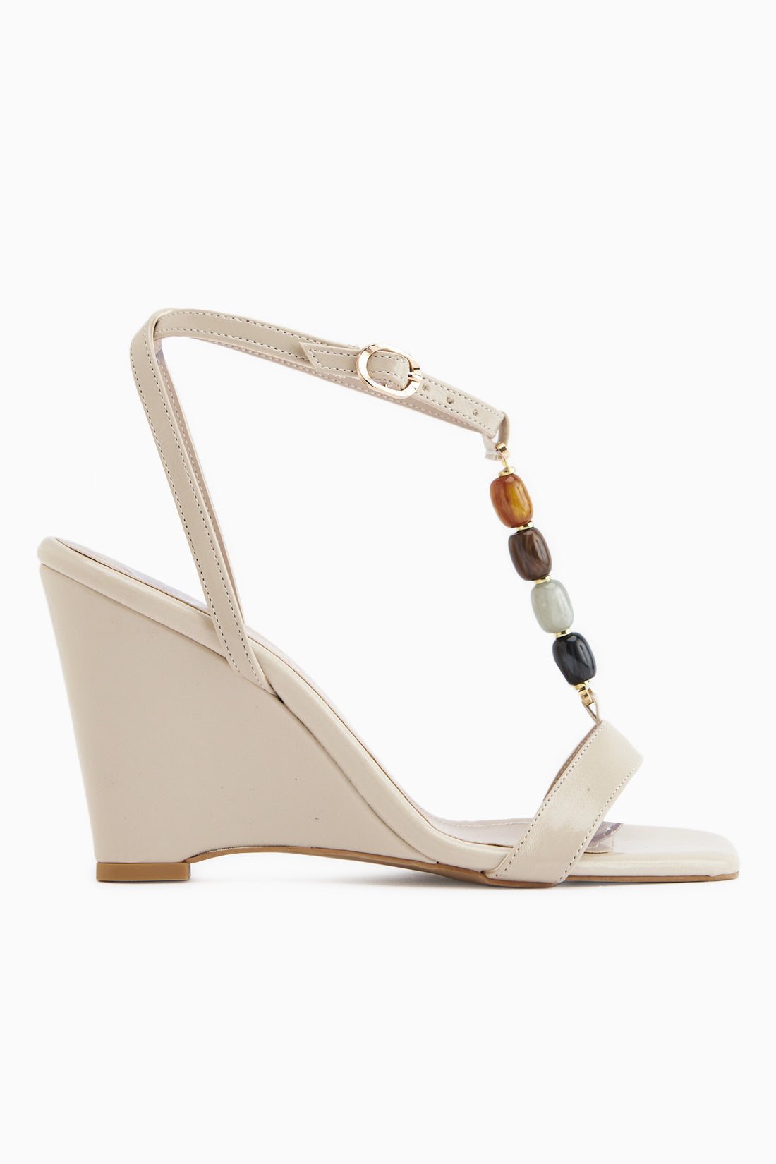Rosana Beige Beaded Ankle Strap Women’s Sandal