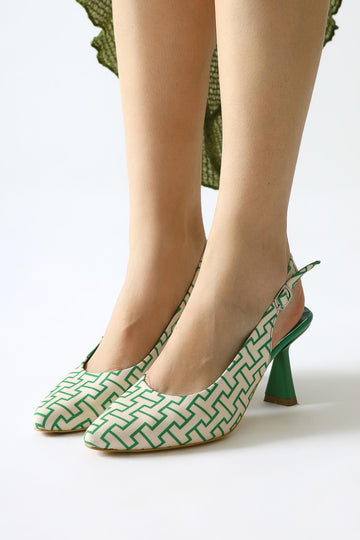 Ernesa – Green Geometric-Patterned Heeled Shoe (Women)