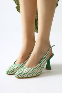 Ernesa – Green Geometric-Patterned Heeled Shoe (Women)