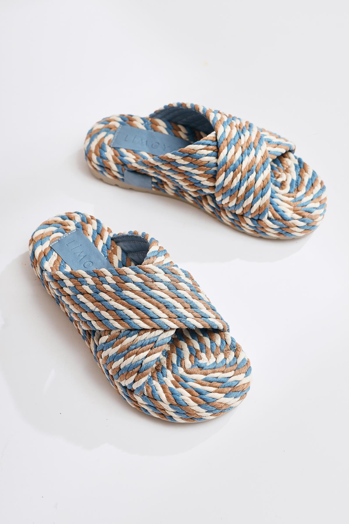 Leiya Blue Cross-Strap Rope Slipper