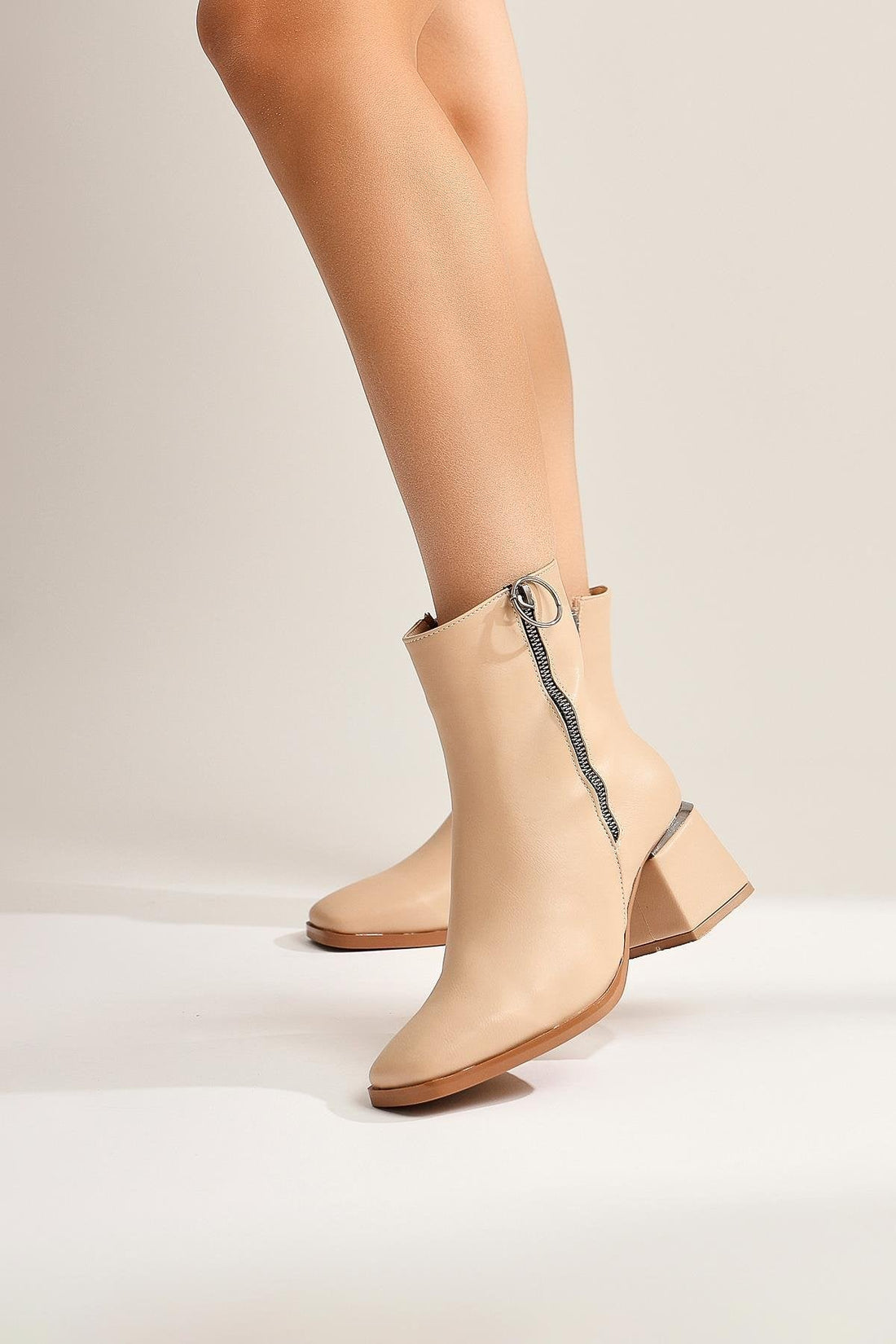Deyana Beige Boot with Zipper Accessory