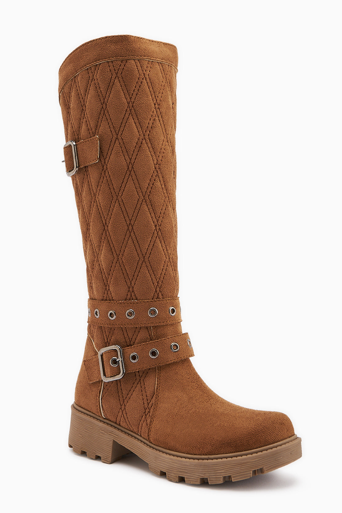 Carma Tan Suede Belt Detailed Quilted Boots
