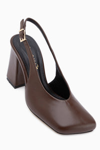 Lianna Genuine Leather Brown Square Toe Women’s Heeled Shoes