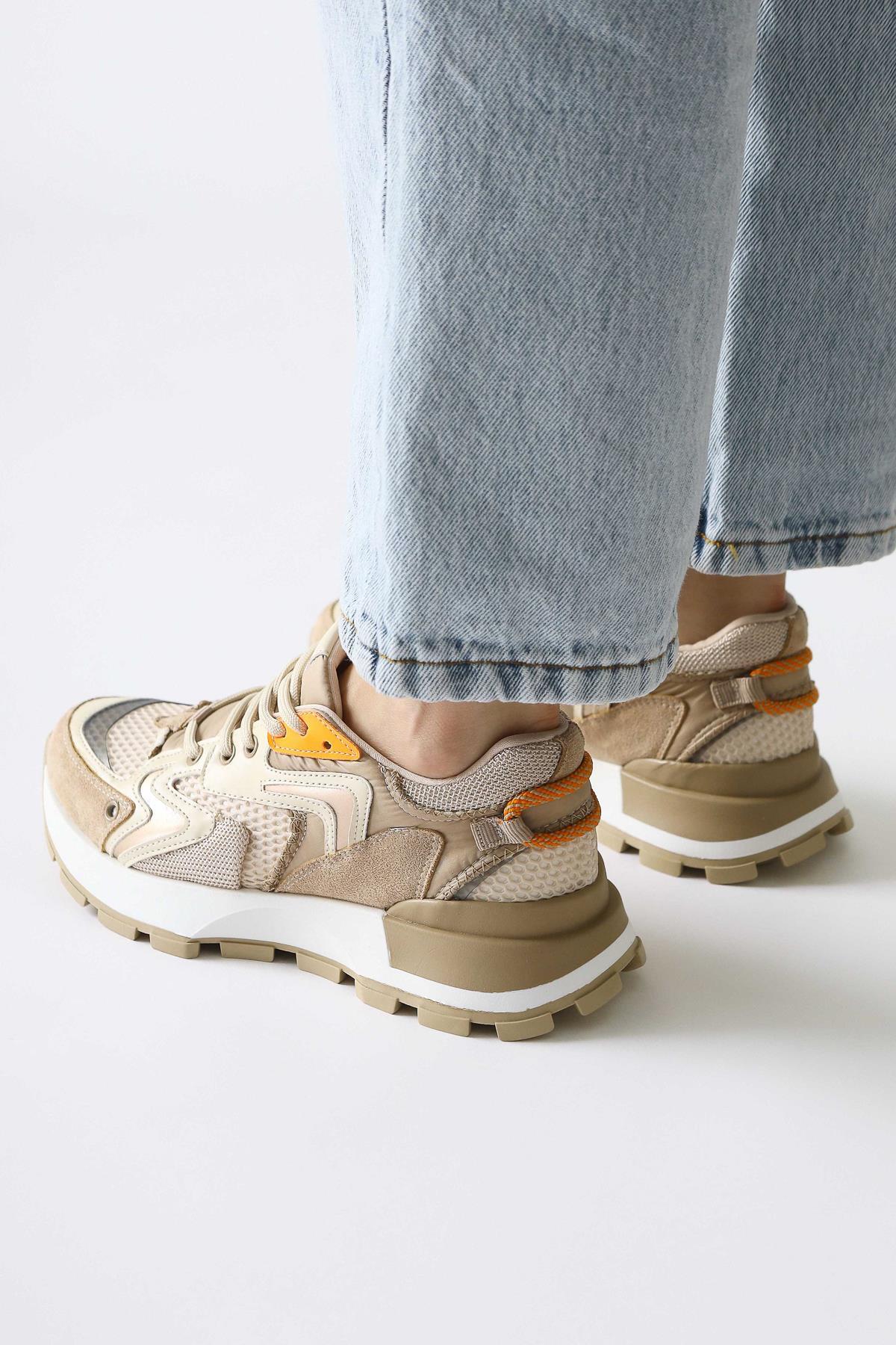 Onella Navy Suede Detailed Lace-Up Sneakers