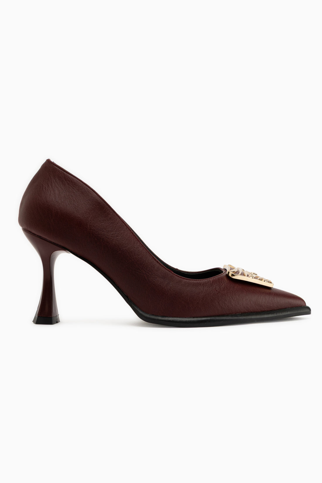 Danya Genuine Leather Burgundy Buckled Women’s Heeled Shoes
