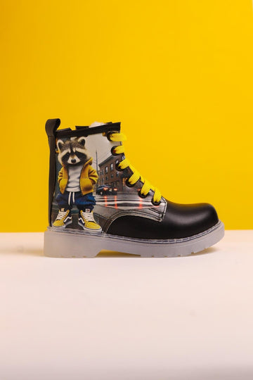 Karla Black Striped Character Print Lace-Up Light-Up Kids Boots