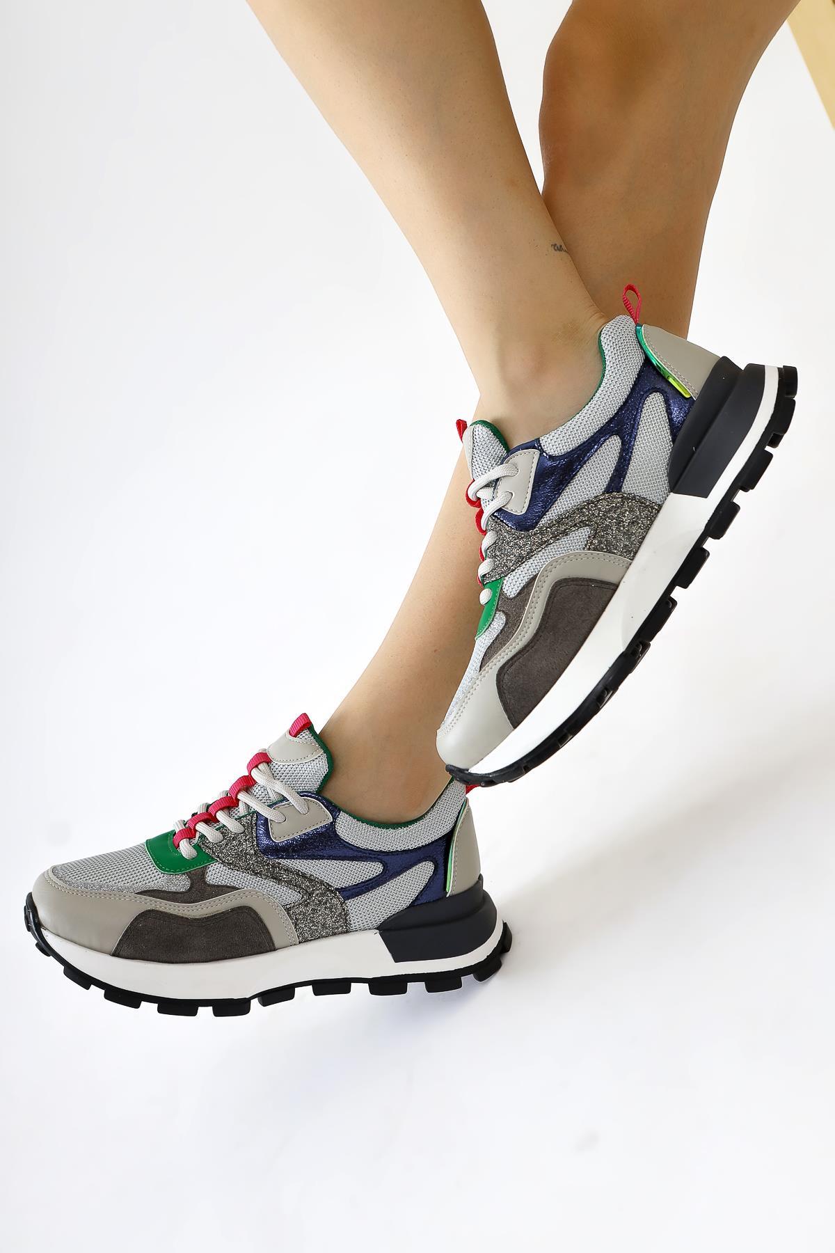 Netta Grey Lace-up Sneakers with Mesh Detail