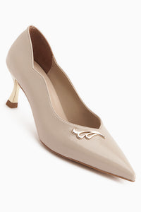 Liona Beige Buckle Detailed Women’s Heeled Shoes Stiletto
