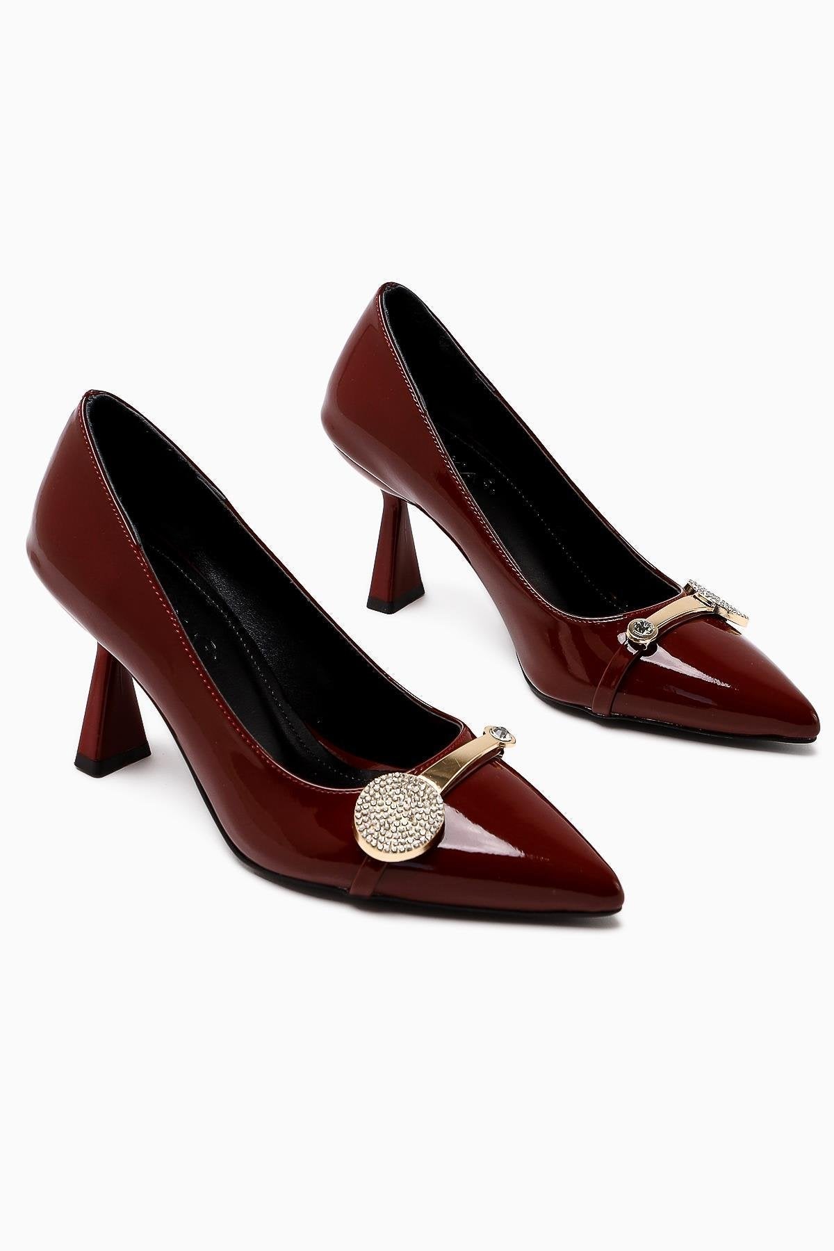 Rafah – Burgundy Patent Stone-Embellished Champagne Heel Shoe (Women)