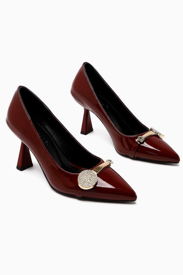 Rafah – Burgundy Patent Stone-Embellished Champagne Heel Shoe (Women)