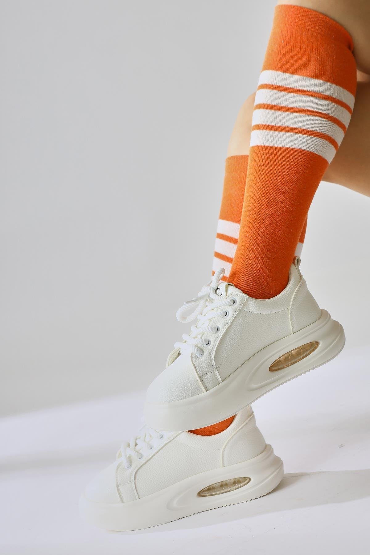 Loura Ecru Leather Patterned Sneakers with Cool Sole