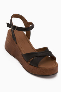 Nooria Genuine Leather Black Cross Strap Wedge Women’s Sandal