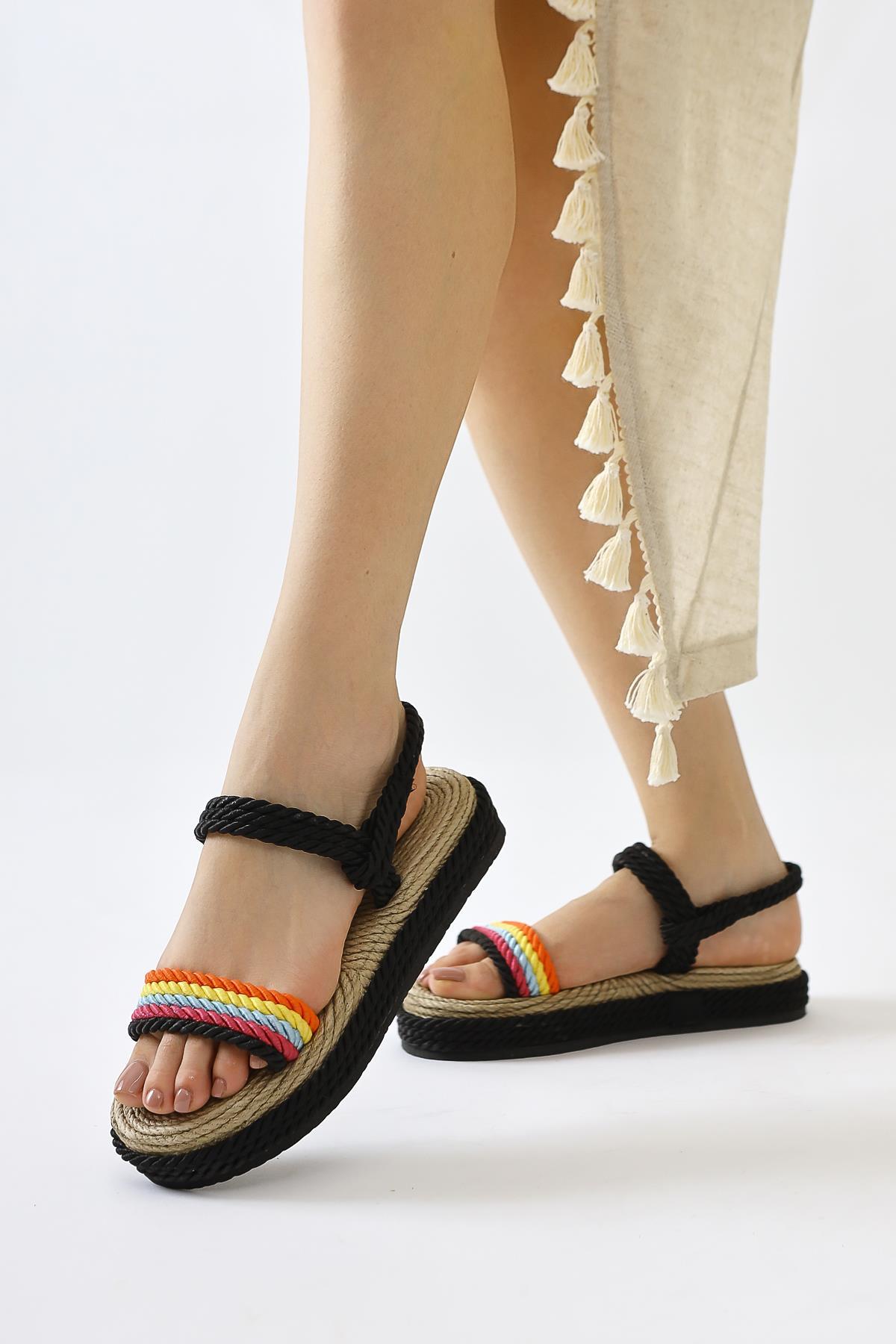 Velika Black - Multicolor Thick Sole Rope Sandals