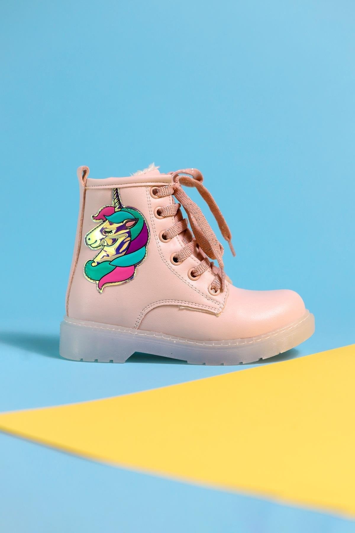 Jolene Powder Pink Unicorn Patch Light-Up Lace-Up Kids' Boots