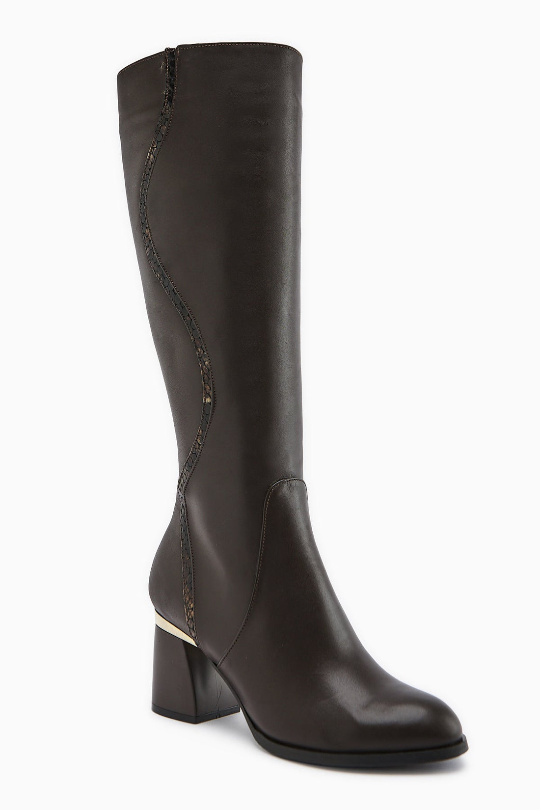 Kaylin Genuine Leather Brown Snake Pattern Detailed Women's Heeled Boot