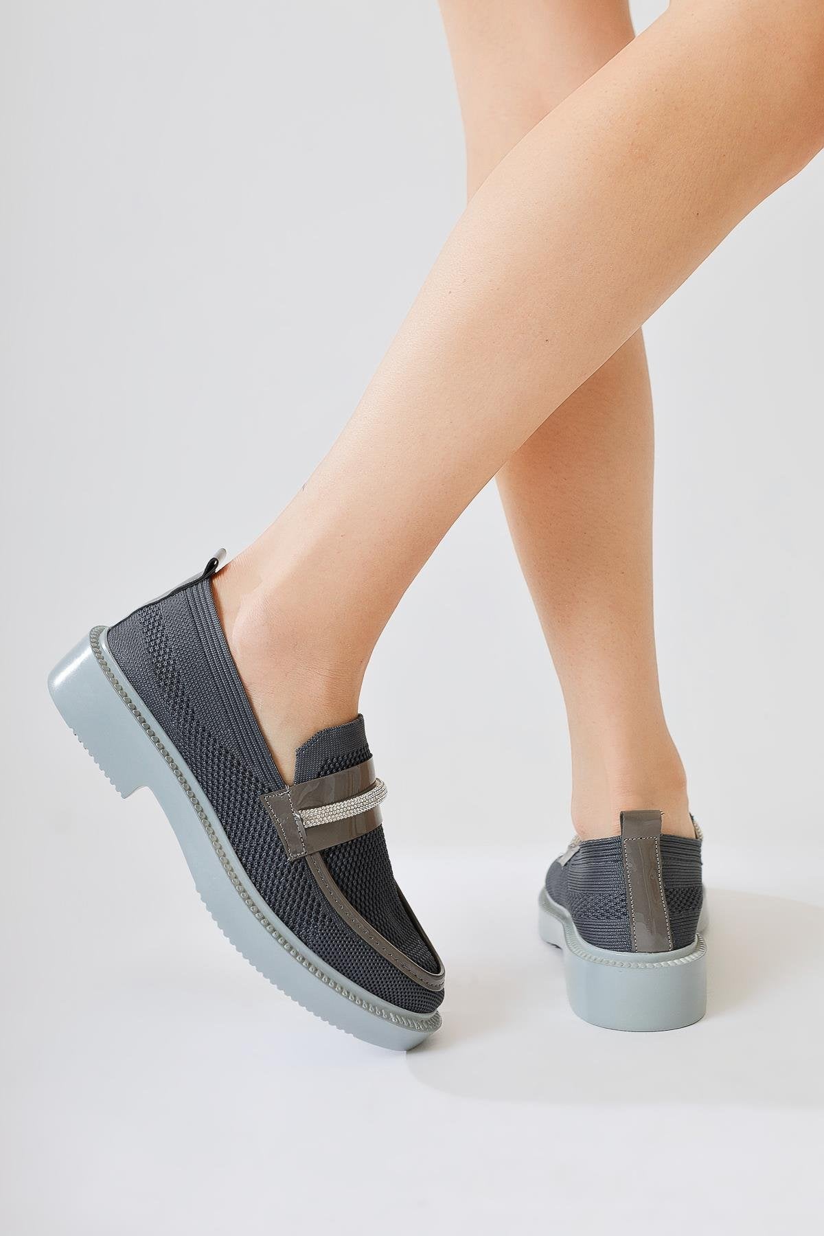 Micka Anthracite Woven Patent Detailed Stone Strap Casual Shoes