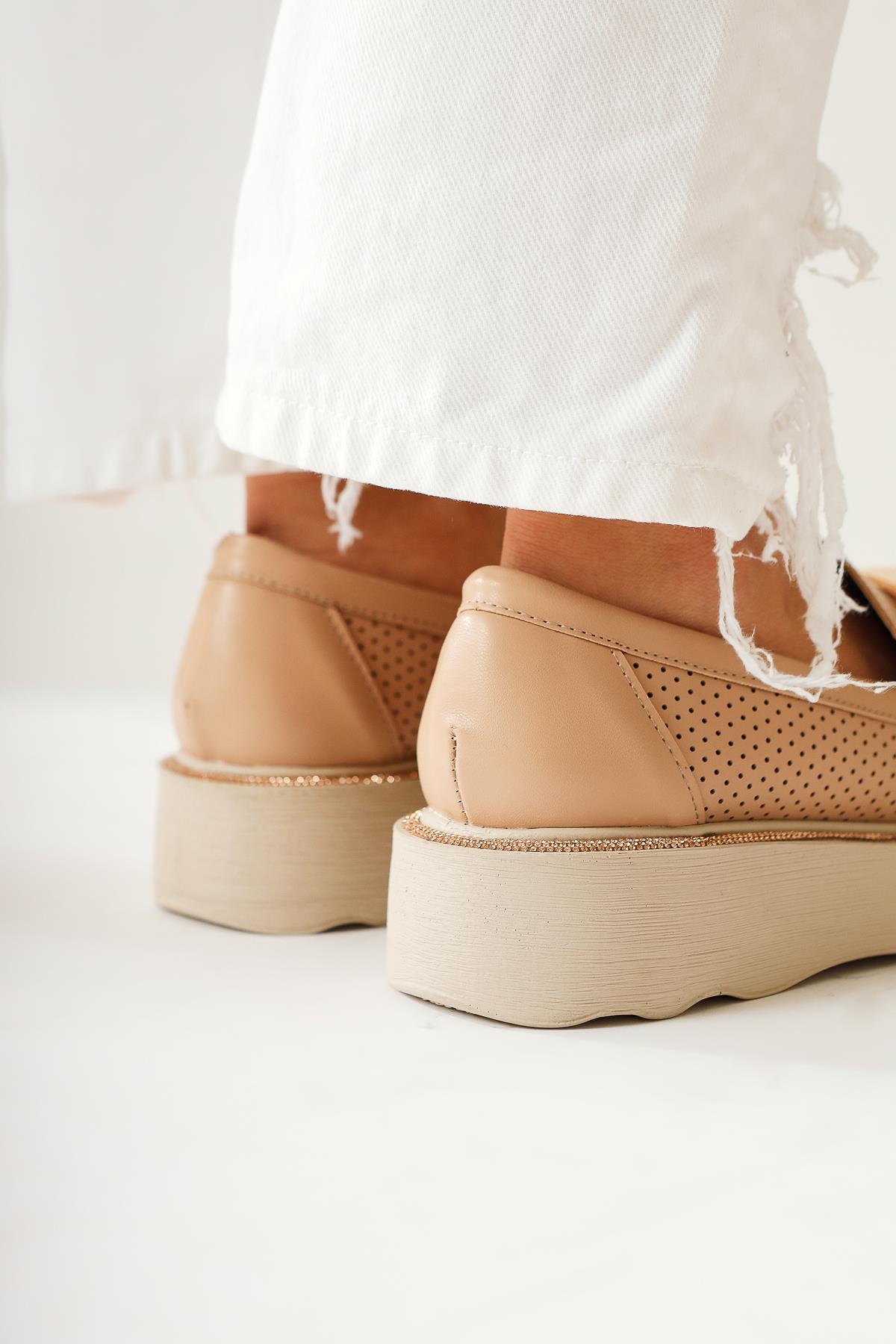 Khloe – Nude Buckle-Detail Perforated Loafer (Women)