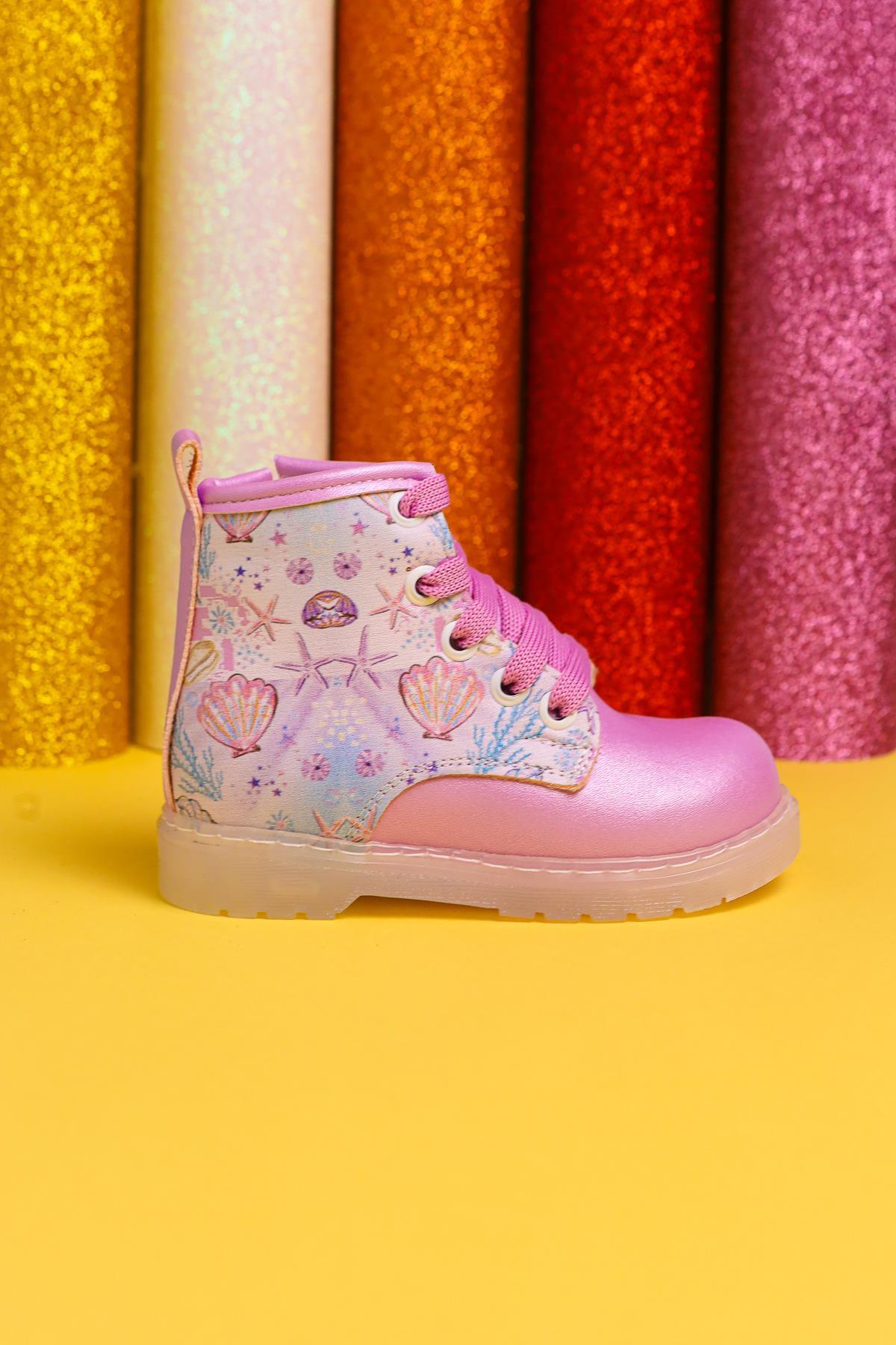 Gifty Purple Sea Life Print Light-Up Lace-Up Baby Boots