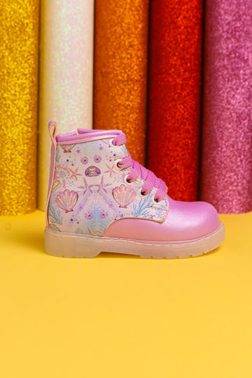 Gifty Purple Sea Life Print Light-Up Lace-Up Baby Boots