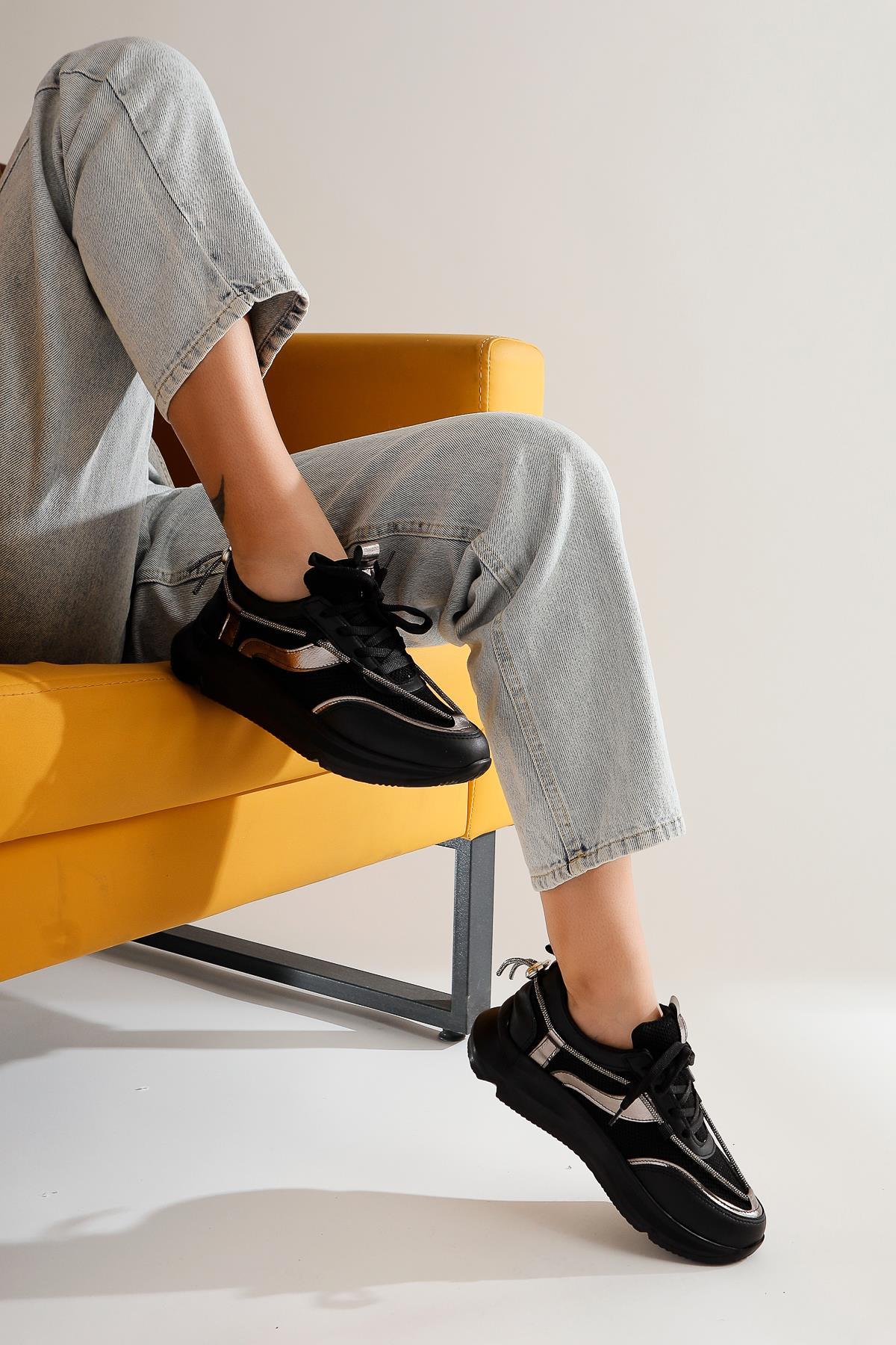 Luann – Black Stone-Detail Lace-Up Sneaker (Women)
