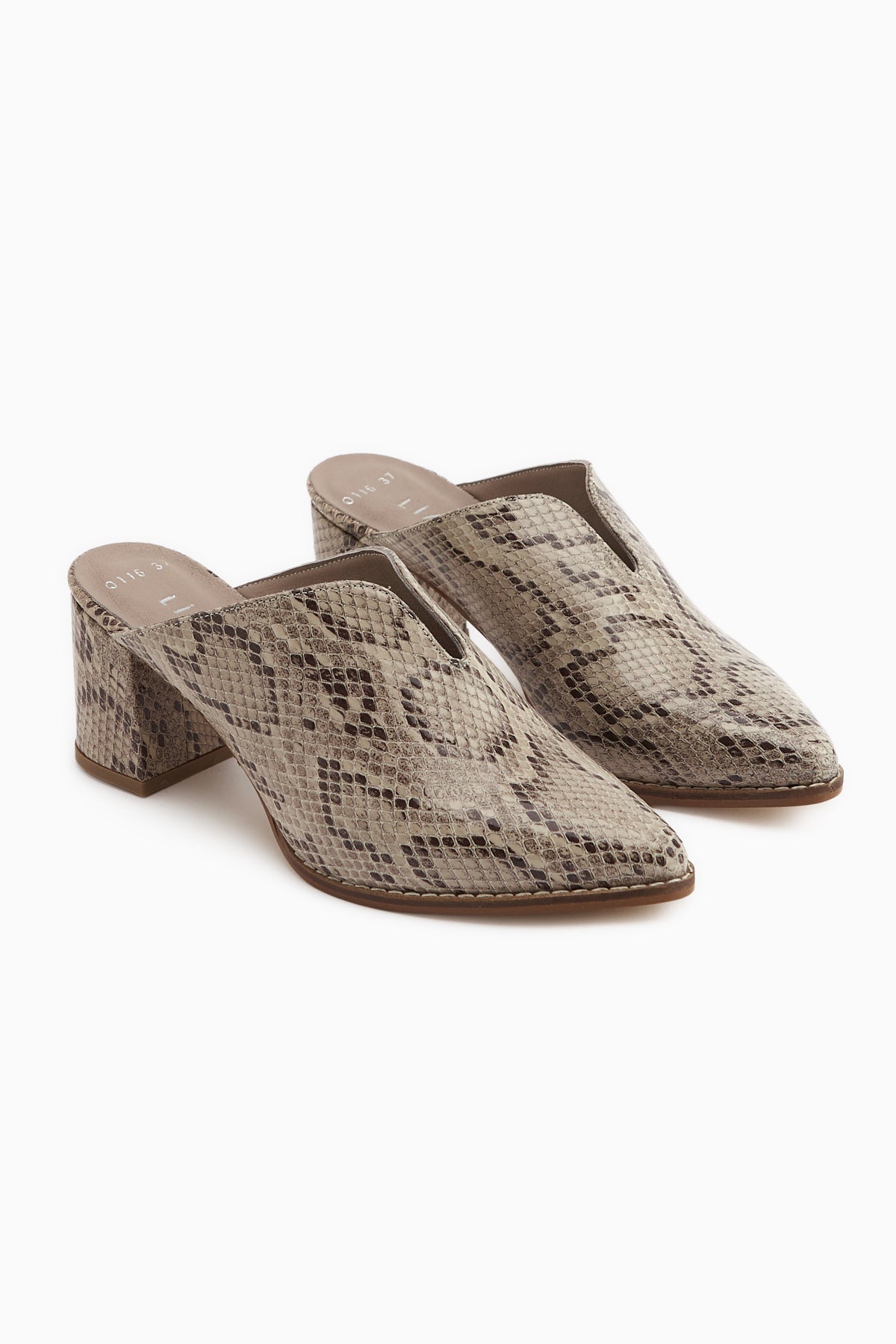 Rachel Genuine Leather Beige Snake Patterned Women’s Heeled Slippers